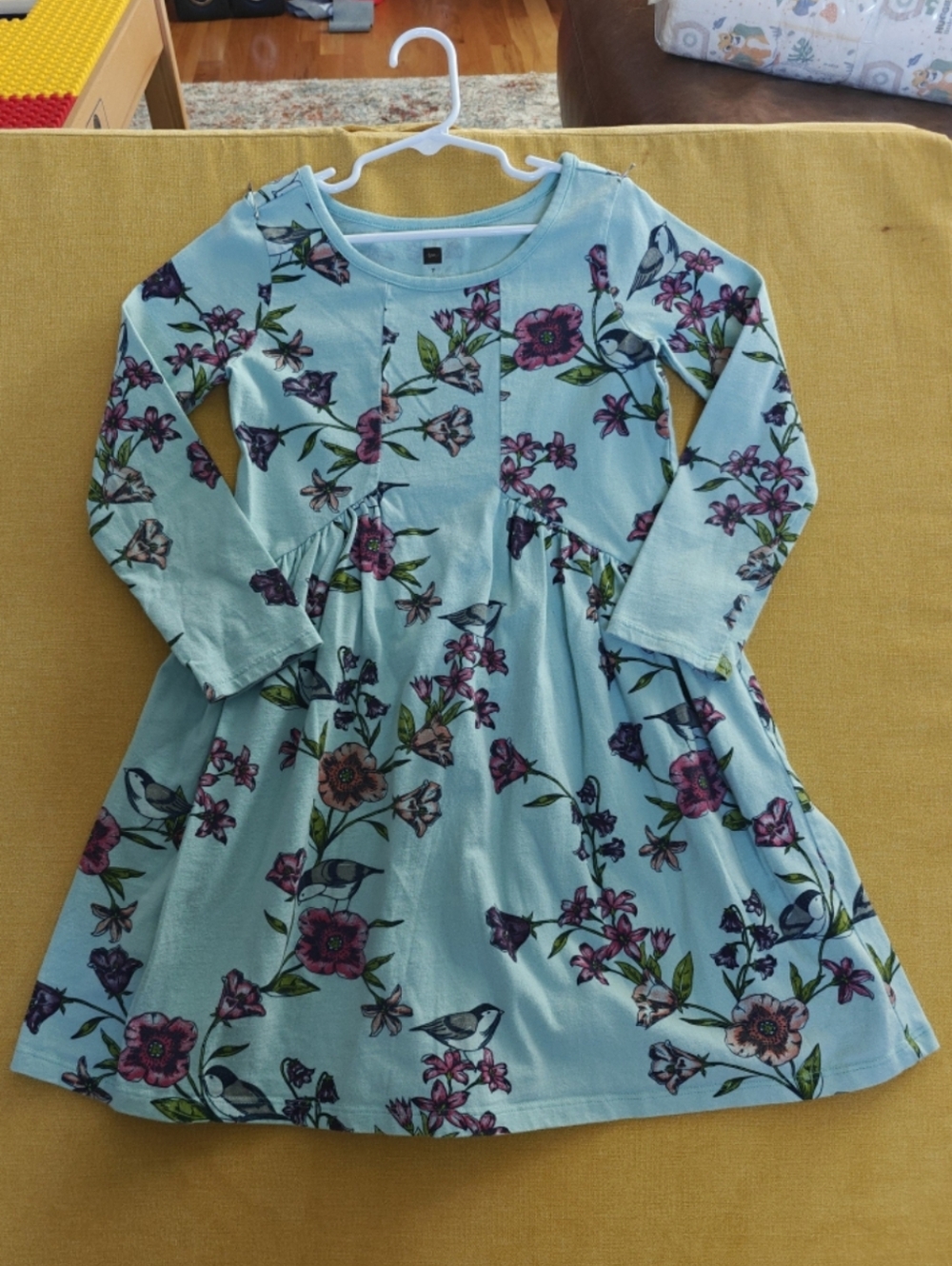 Tea Collective Girls' Long-Sleeve Floral Dress in Light Blue Size 7